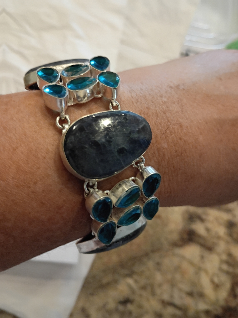 Navy Blue Morganite With Bright Torquise Blue Pear Shaped Stones BEAUTIFUL!
